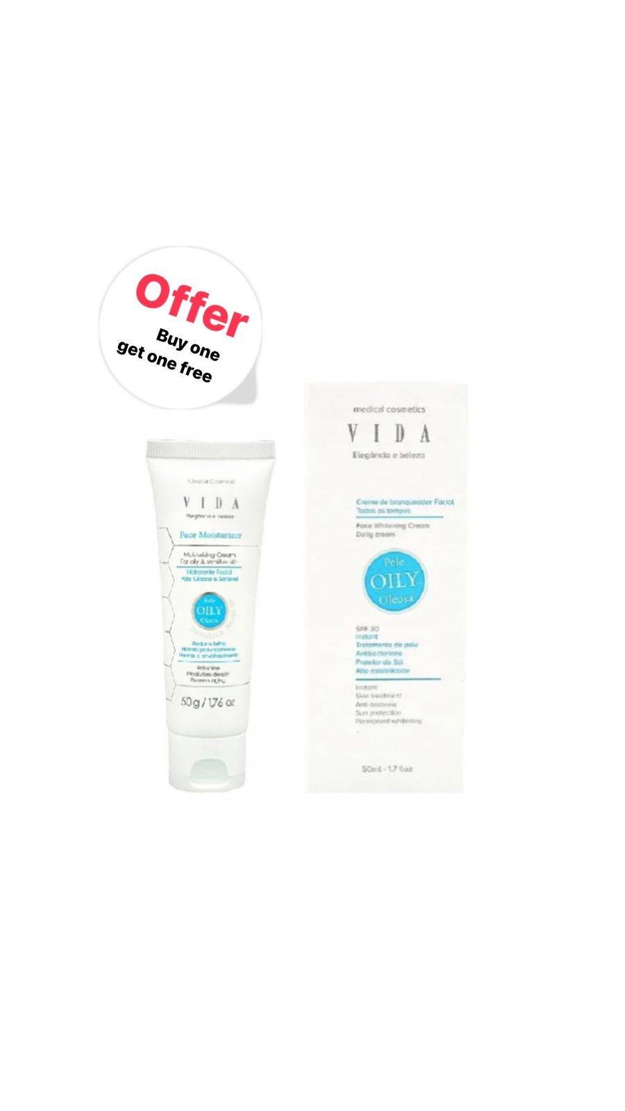 VIDA face moisturizing & whitening  cream oily skin فيدا مرطب+كريم تفتيح للبشرة الدهنية