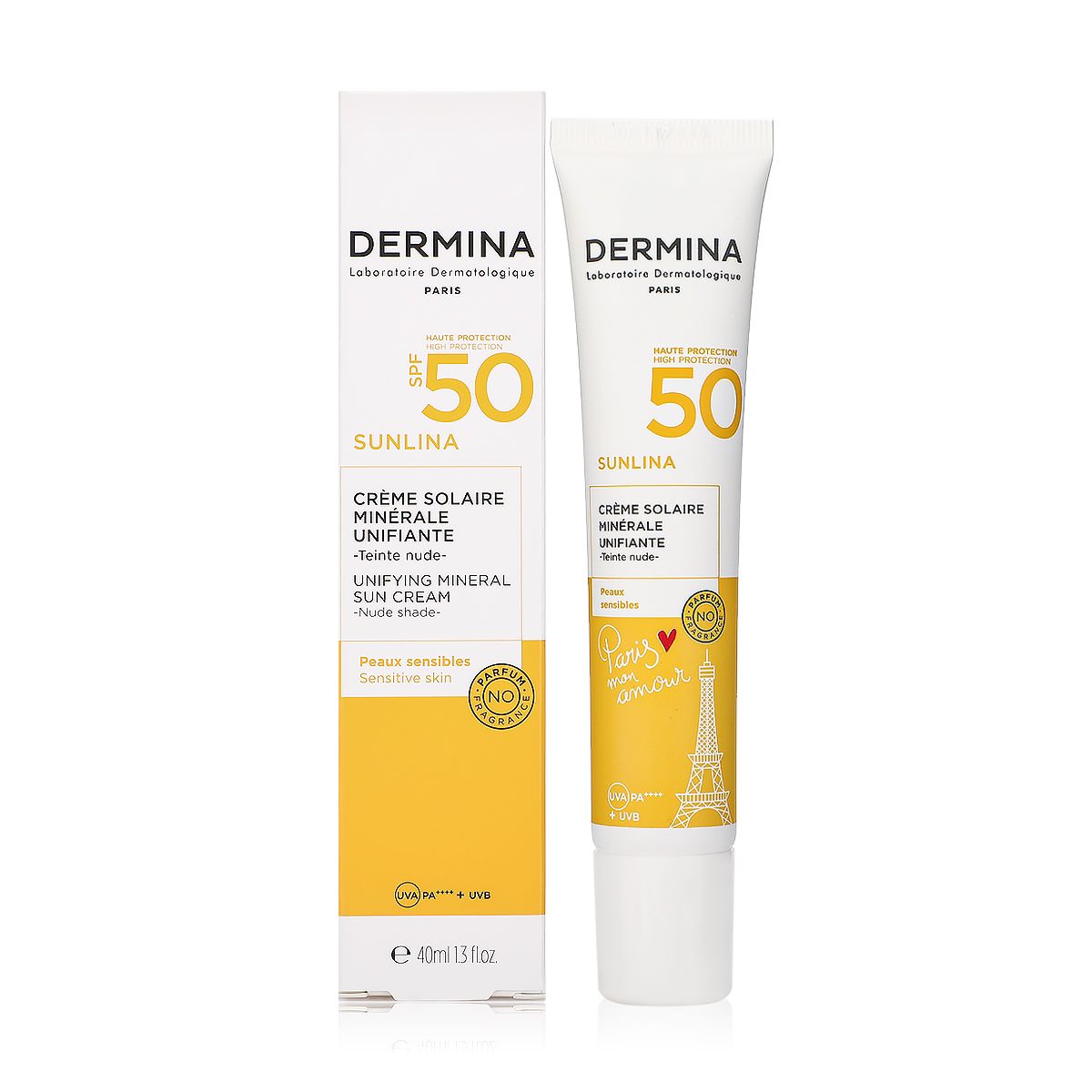 Dermina unifying mineral sun cream spf50 tinted-nude shade ديرمينا واقي حماية من الشمس ملون