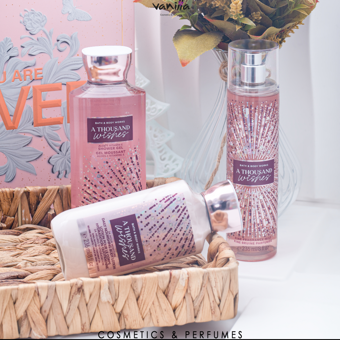 Bath and Body Works A THOUSAND WISHES Full Size 3 PC Gift Set باث اند بادي سيت العناية بالجسم