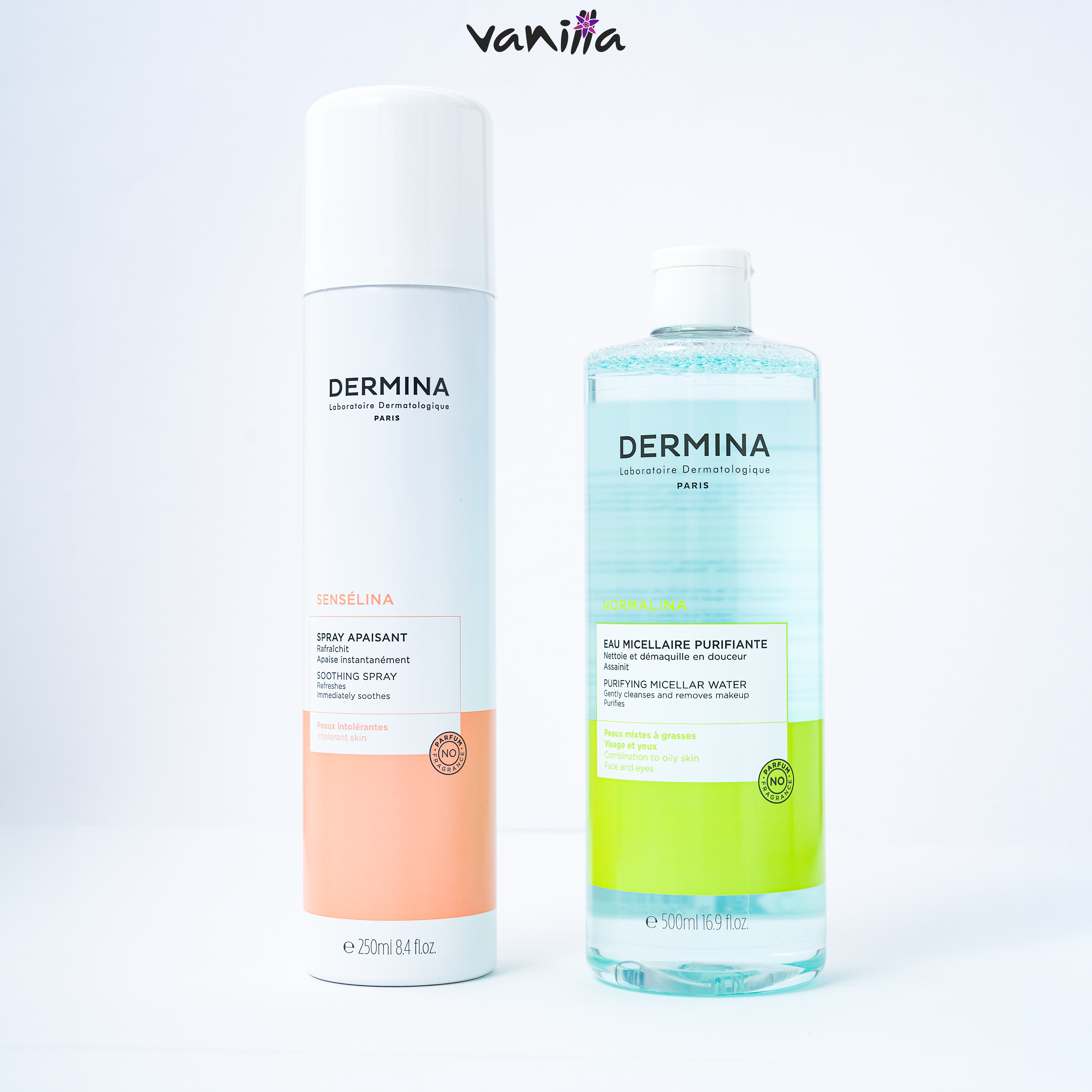 Dermina Normalina Purifying Micellar Water Combination To Oily Skin 500ml + spray ديرمنا مياه ميسيلار المنقية نورمالينا للبشرة الدهنية والمختلطة+ بخاخ مهدئ