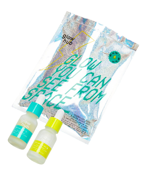 GLOW HUB GLOW YOU CAN SEE FROM SPACE - HYDRATION HERO & GLOW GIVER DUO BAG كلو هب مجموعة العناية بالبشرة