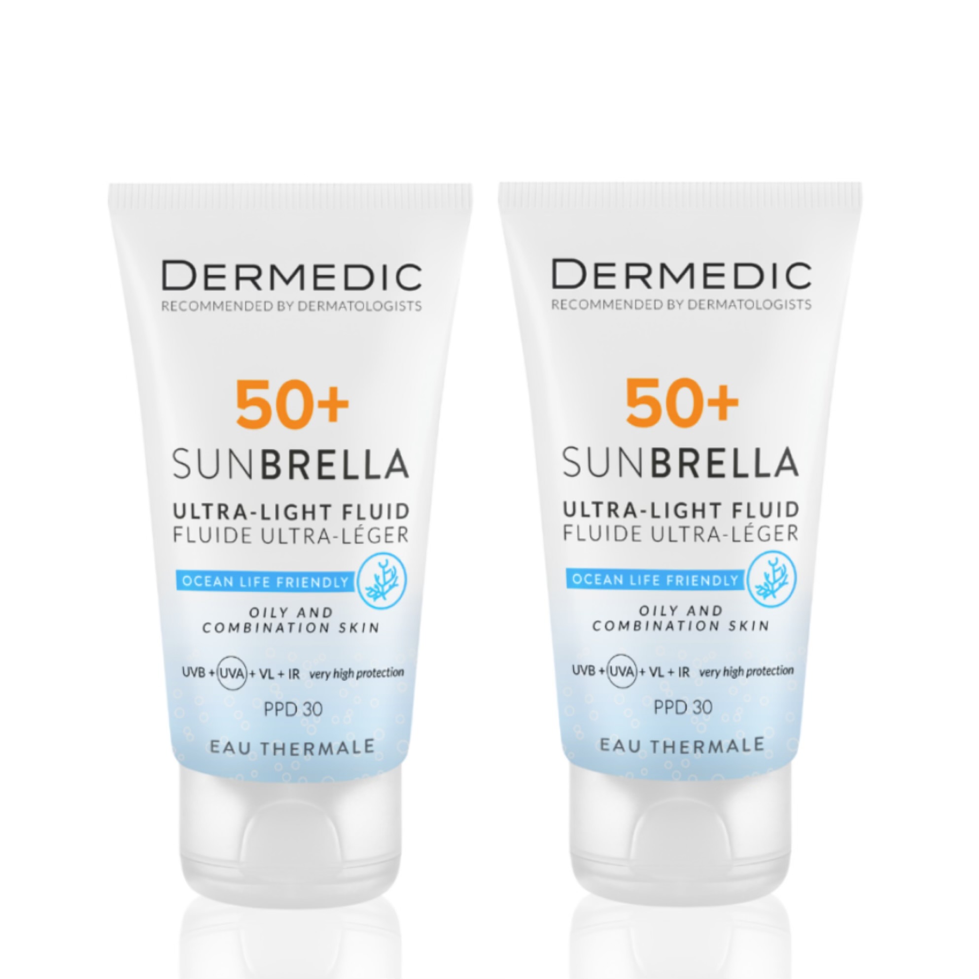 DERMEDIC SUNBRELLA ULTRA-LIGHT SPF 50+ FLUID OILY AND COMBINATION SKIN, 40 ML 1+1 Free 40 ML ديرمدك واقي شمس فلود للبشرة الدهنية والمختلطة  بعرض قطعة + قطعة مجاناً