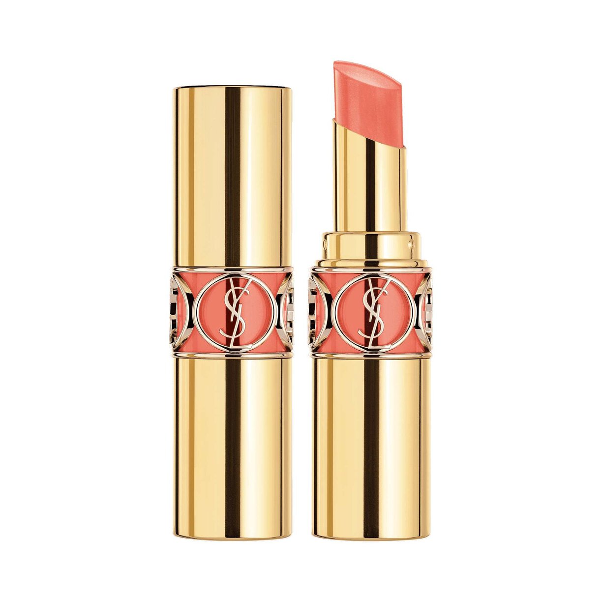 YVES SAINT LAURENT ROUGE VOLUPTÉ SHINE Lipstick 74 CORAIL IN CRAZE واي اس ال احمر شفاه لامع