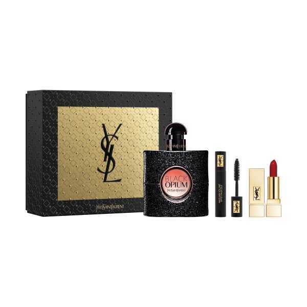 YVES SAINT LAURENT Black Opium Eau De Parfum 50Ml And Makeup Icons Gift Set مجموعة هدايا عطر بلاك أوبيوم من واي إس إل، 50 مل، ومجموعة هدايا مكياج