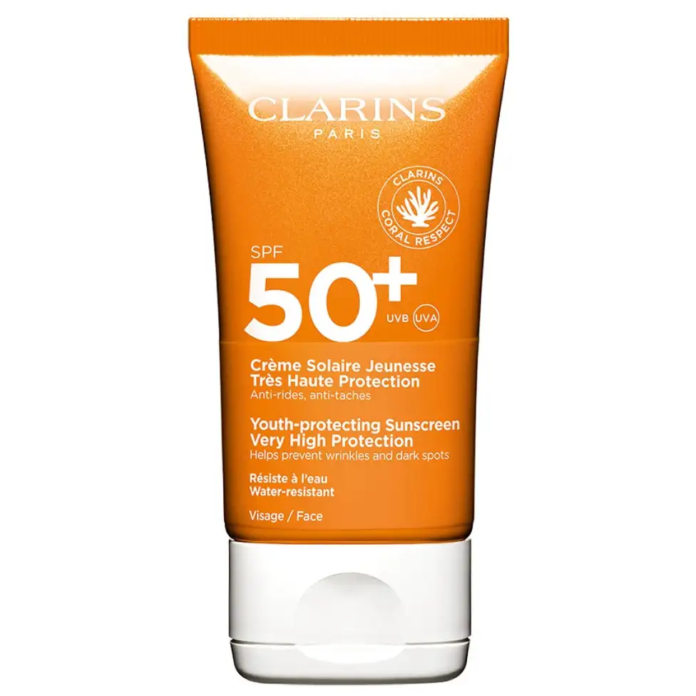 CLARINS YOUTH-PROTECTING SUNSCREEN HIGH PROTECTION FOR FACE 50ml واقي الشمس كلارنس للشباب حماية عالية للوجه