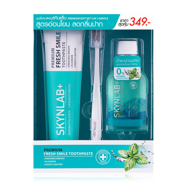 SKYNLAB PREMIUM GENTLE TOOTHPASTE SET  معجون أسنان  + غسول الفم بالنعناع المنعش
