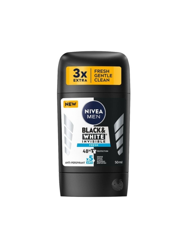 Nivea Men Black & White Invisible Fresh antiperspirant stick 50 ml نيفيا مضاد التعرق للرجال بلاك آند وايت إنفيزيبل فريش