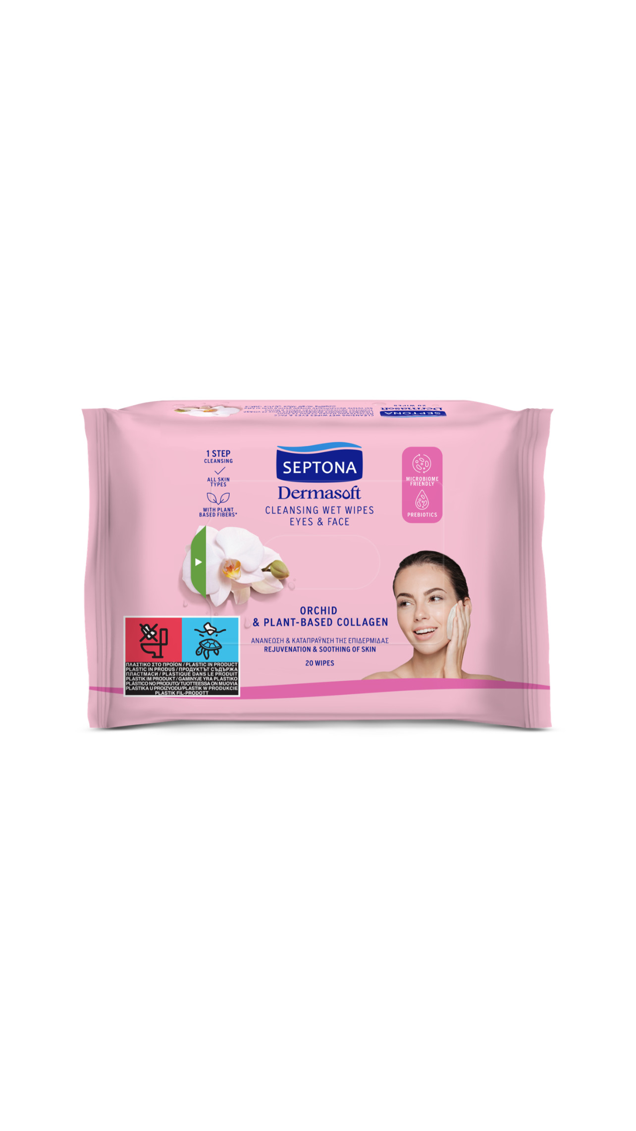 SEPTONA Cleansing wet wipes eyes & face with orchid & plant-based collagen مناديل لأزالة المكياج للوجه والعيون