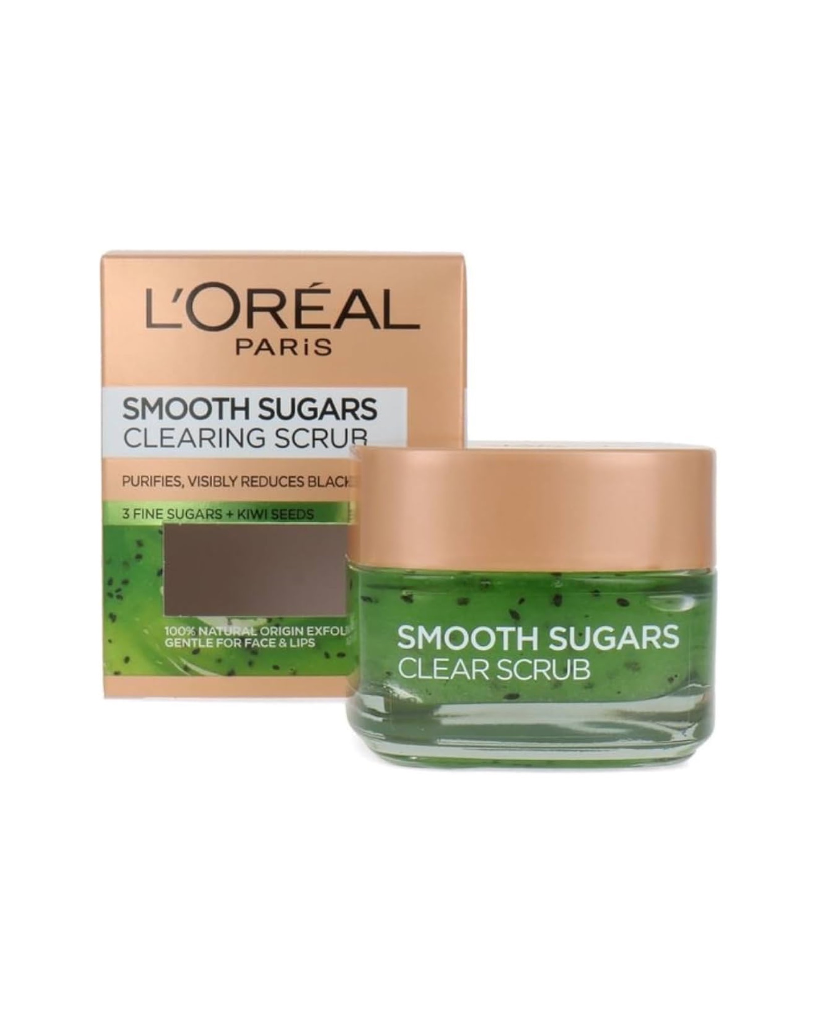 LOREAL PARIS Smooth Sugar Scrubs With Kiwi Seeds To Reduce Blackheads, 50Ml لوريال باريس مقشر السكر الناعم مع بذور الكيوي لتقليل الرؤوس السوداء