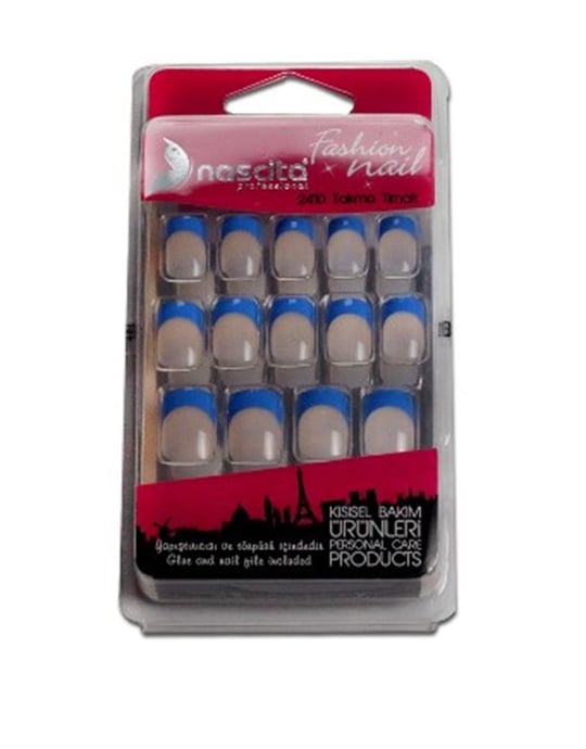 Nascita 24'lü Transparent-Blue French Takma Tırnak -088 ناسيتا اظافر اصطناعية