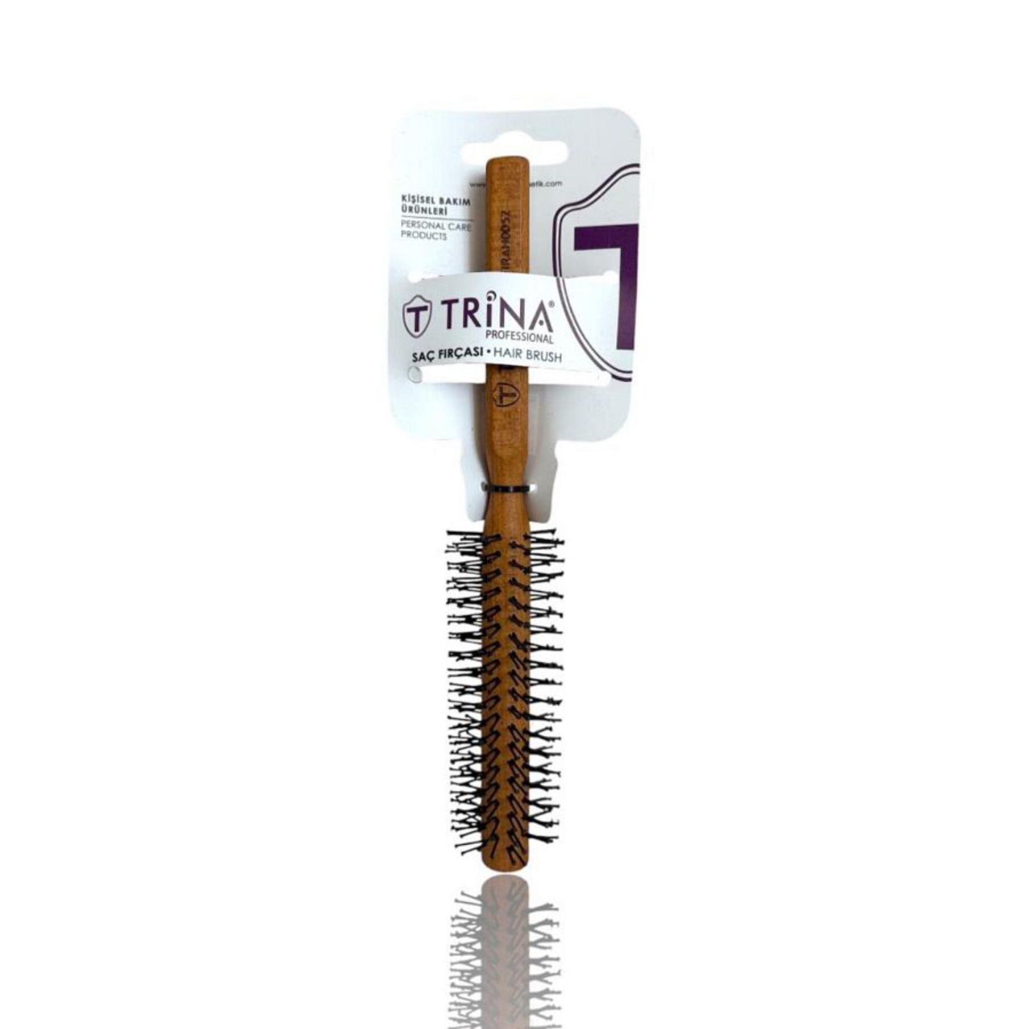 Trina Men's Round Hair Brush - Wooden Handle 0052 ترينا ف شاة شعر خشبية