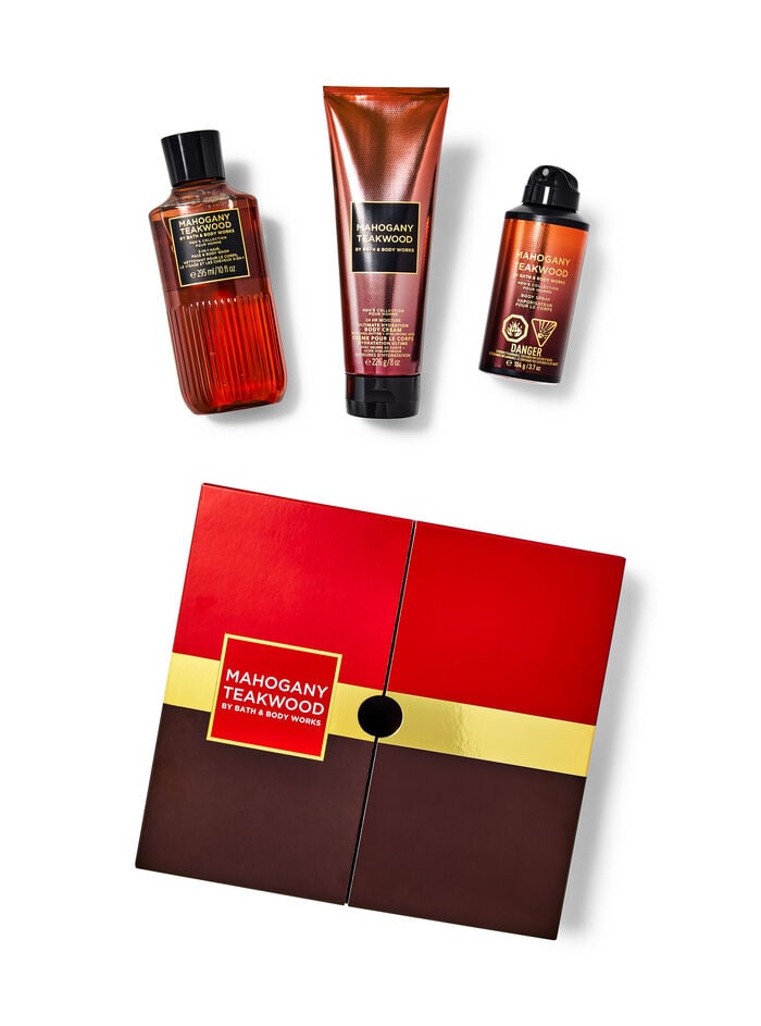 BATH AND BODY WORKS Mahogany Teakwood Gift Box Set باث أند بادي مجموعة العناية بالجسم