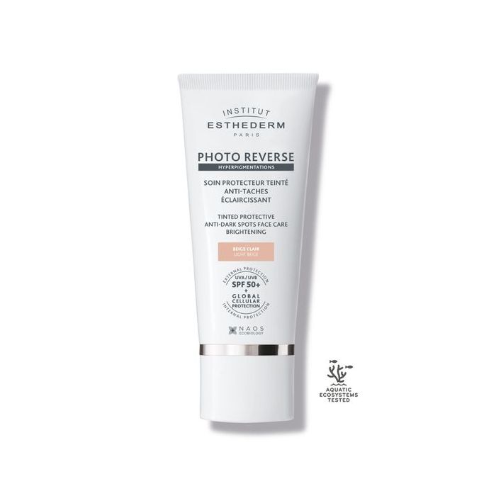 INSTITUT ESTHEDERM PHOTO REVERSE BRIGHTENING PROTECTIVE ANTI-DARK SPOTS FACE CARE TINT LIGHT BEIGE  spf50 50ml  واقي، مضاد للبقع الداكنة، عناية بالوجه، لون بيج فاتح