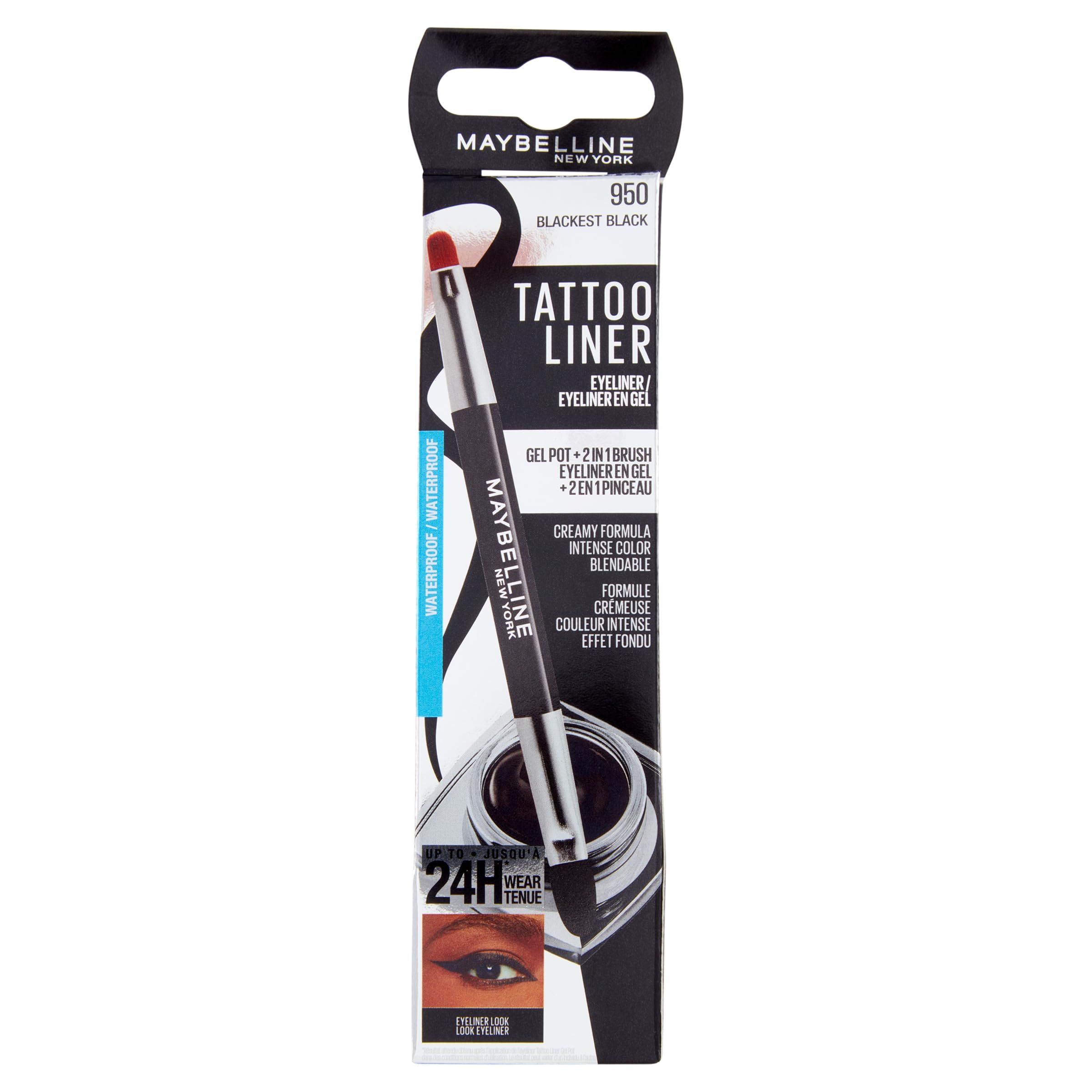 Maybelline New York tattoo Gel Eyeliner, Waterproof and Long-Lasting 2-in-1 Professional Brush, Up to 24 Hours Hold ميبلين جل لاينر مقاوم للمام