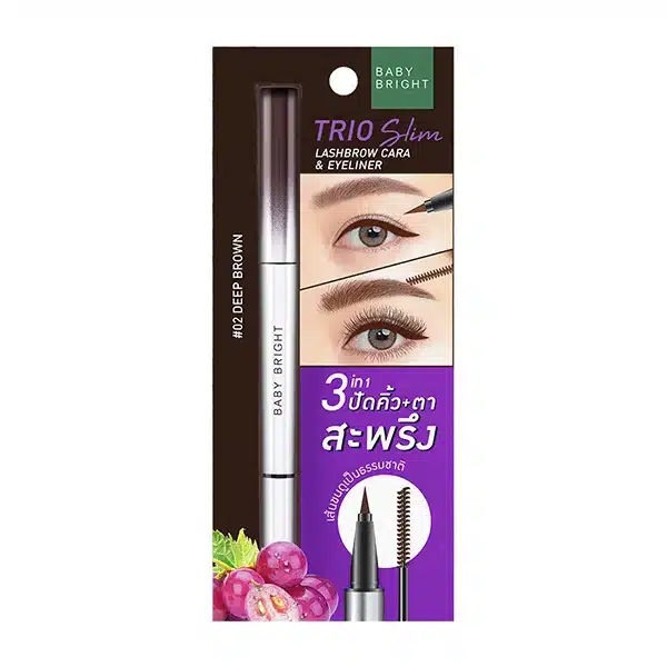 TRIO SLIM LASHBROW CARA & EYELINER 2G+0.5ML BABY BRIGHT (M) #02 DEEP BROWN بيبي برايت قلم الحواجب والرموش