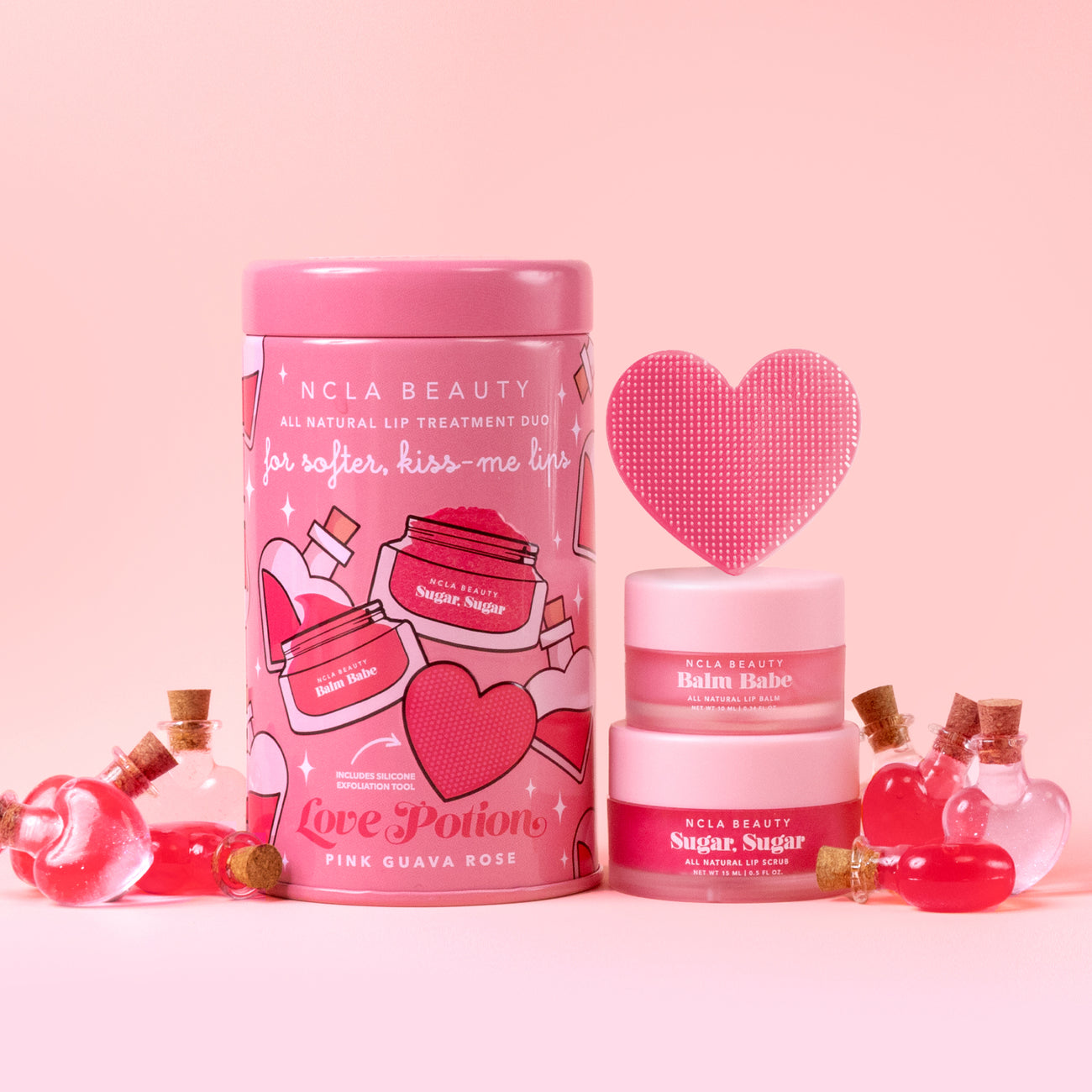 NCLA BEAUTY LOVE POTION LIP CARE SET + LIP SCRUBBER نگلا بيوتي مجموعة العناية بالشفاه