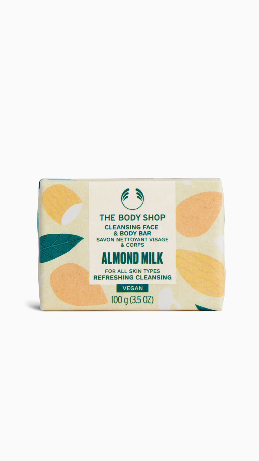 THE BODY SHOP CLEANSING FACE & BODY BAR ALMOND MILK صابونة منظفة للبشرة من ذا بدي شوب