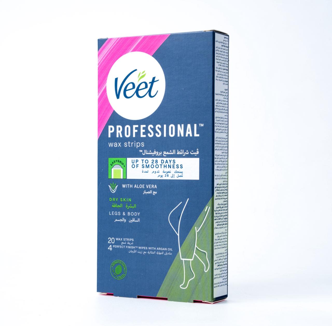 VEET PROFESSIONAL Wax Strips Dry Skin Legs & Body  فيت بروفيشنال شرائح الشمع للبشرة الجافة والساقين والجسم