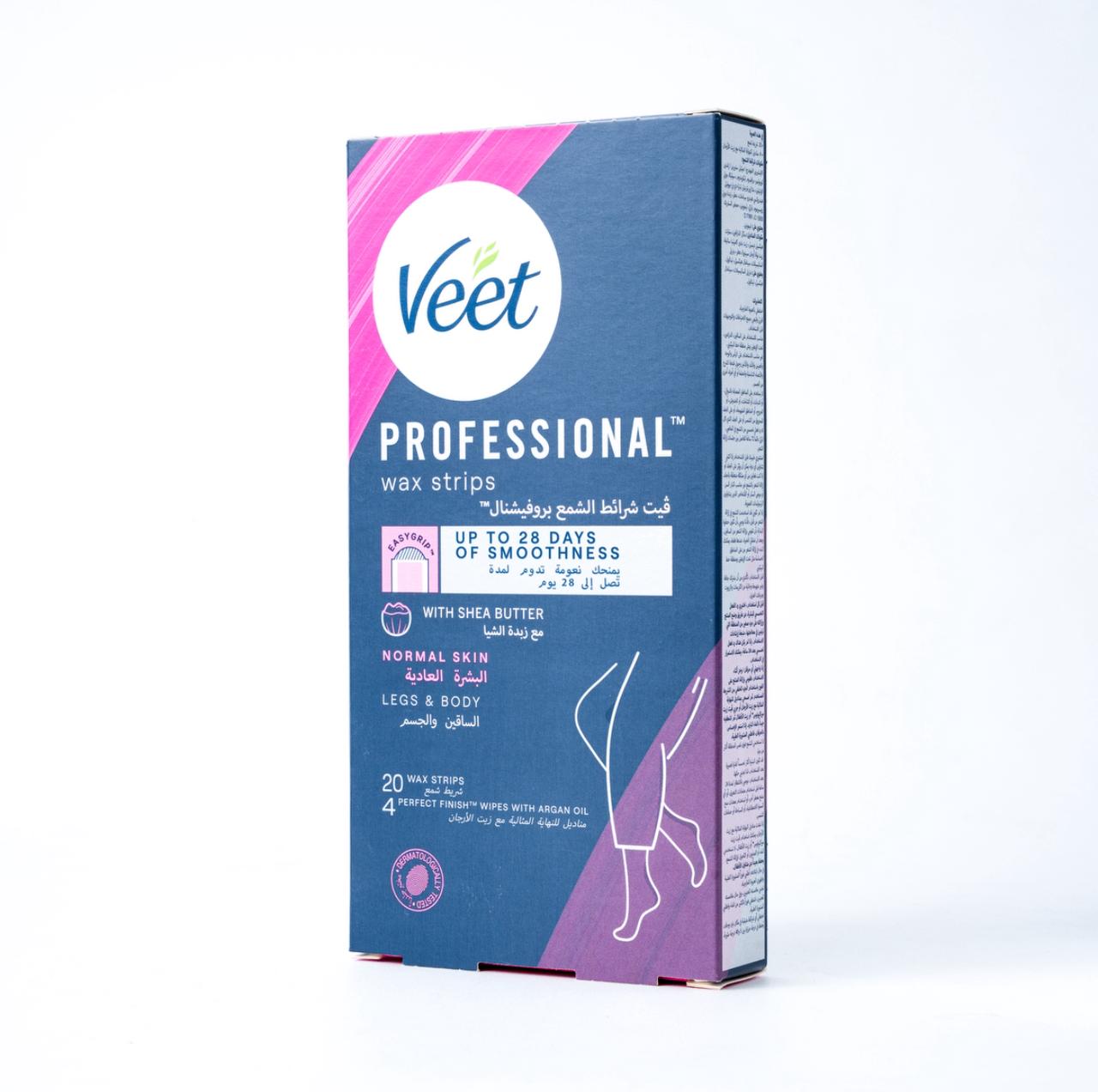 VEET PROFESSIONAL Wax Strips Normal Skin Legs & Body  فيت بروفيشنال شرائح الشمع للبشرة العادية والساقين والجسم