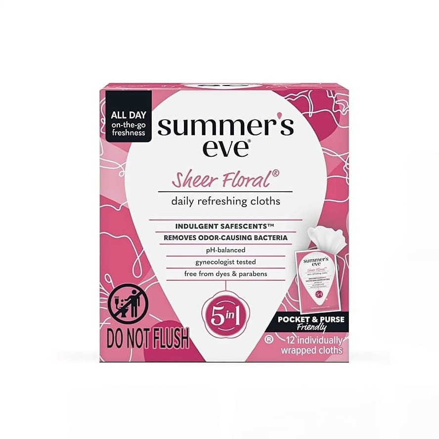 SUMMERS EVE Sheer Floral daily gentle cloths 12wipes سمر أيف مناديل صحية للمناطق الحساسه