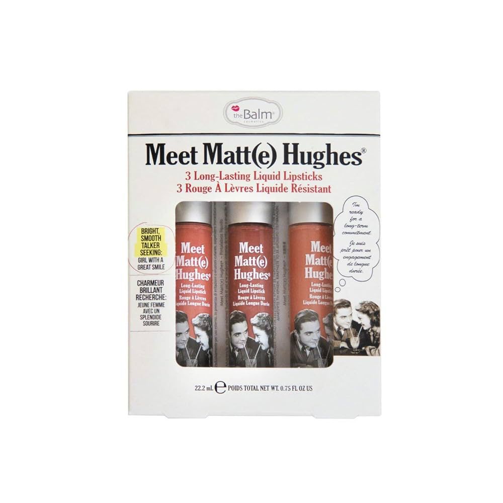 THE BALM MEET MATT(e) Hughes 3 Long-Lasting Liquid Lipstick (SINCERE-CHARMING-COMMITTED) ذا بالم مجموعة احمر شفاه غير لامع