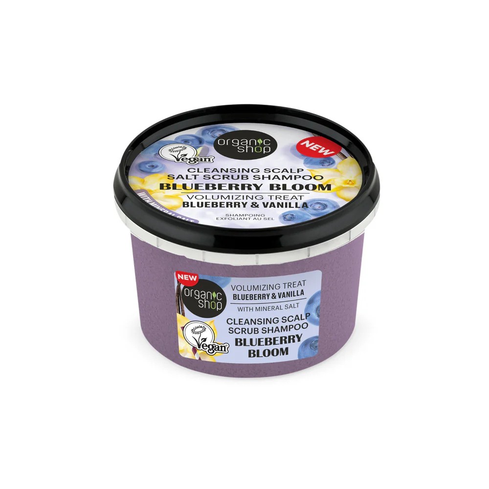 ORGANIC SHOP Cleansing Scalp Salt Scrub Shampoo Blueberry Bloom 250ml اوركانك شوب مقشر ملحي لفروة الرأس بخلاصة زهرة التوت الأزرق