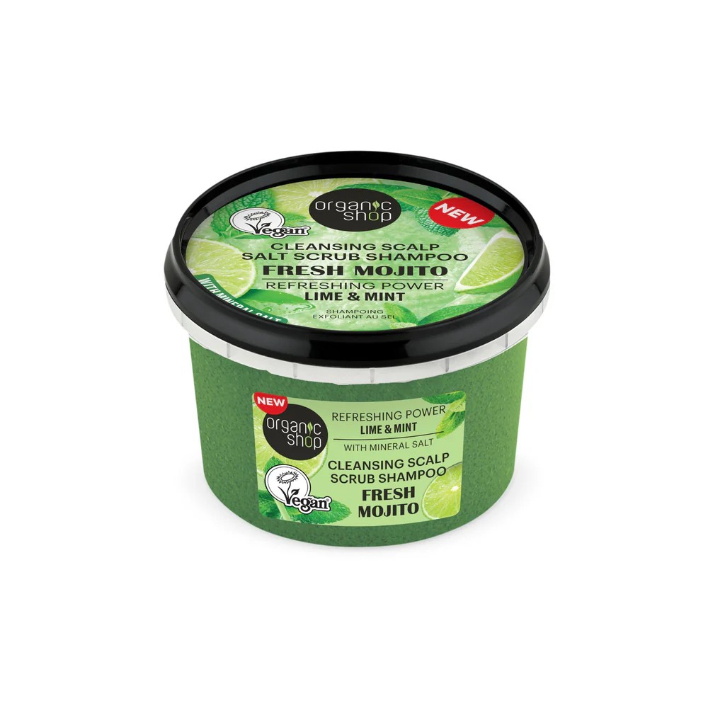 ORGANIC SHOP Cleansing Scalp Salt Scrub Shampoo Lime & Mint 250ml اوركانك شوب مقشر ملح لفروة الرأس المنظف بالليمون والنعناع