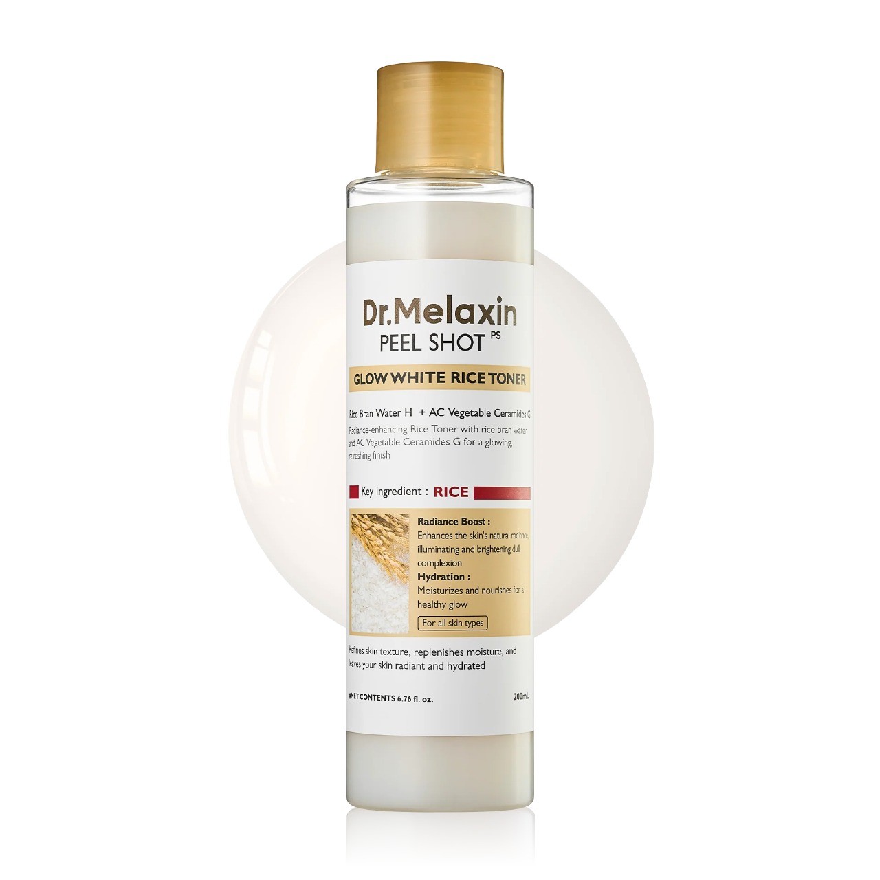 DR.MELAXIN Peel Shot Glow Rice Toner 200ml تونر الارز الابيض المجدد للبشره من دكتور ميلاكسين