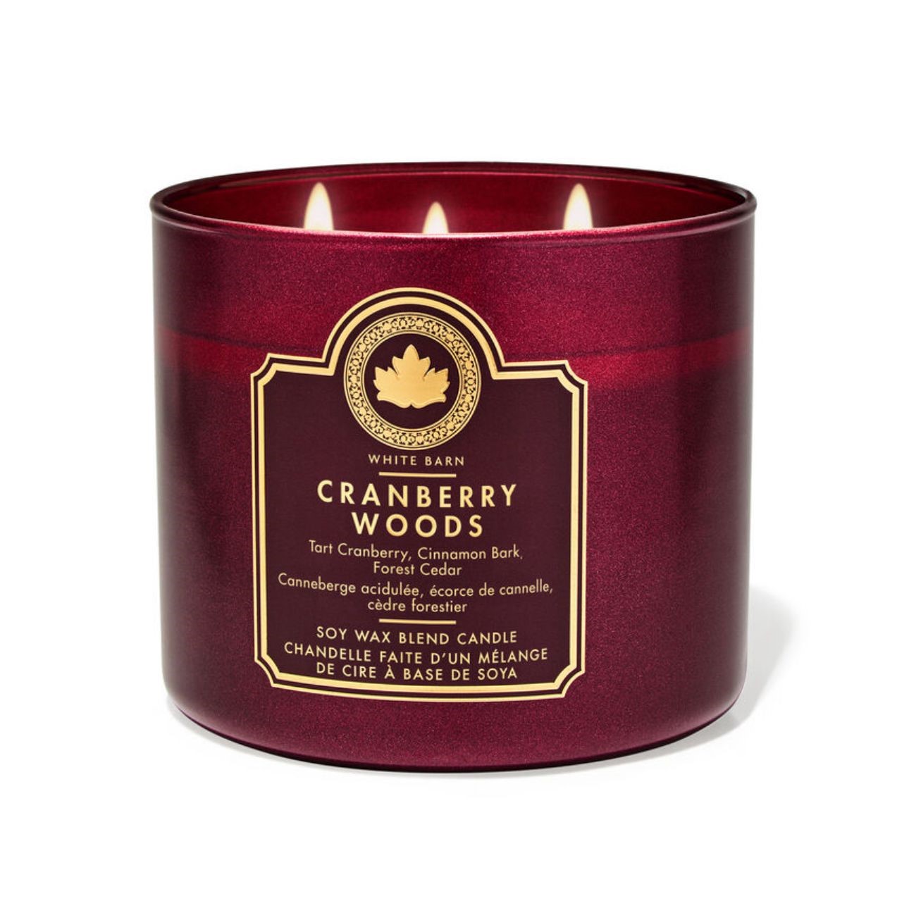 BATH & BODY WORKS WHITE BARN CRANBERRY WOODS شمعة معطرة بثلاث فتائل من باث آند بودي وركس