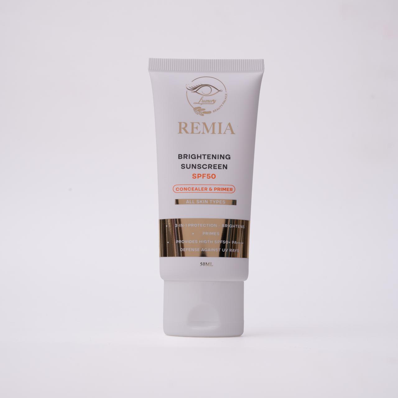 REMIA BRIGHTENING SUNSCREEN SPF50 CONCEALER & PRIMER 50ml ريميا كريم للبشرة متعدد ألاستخدامات