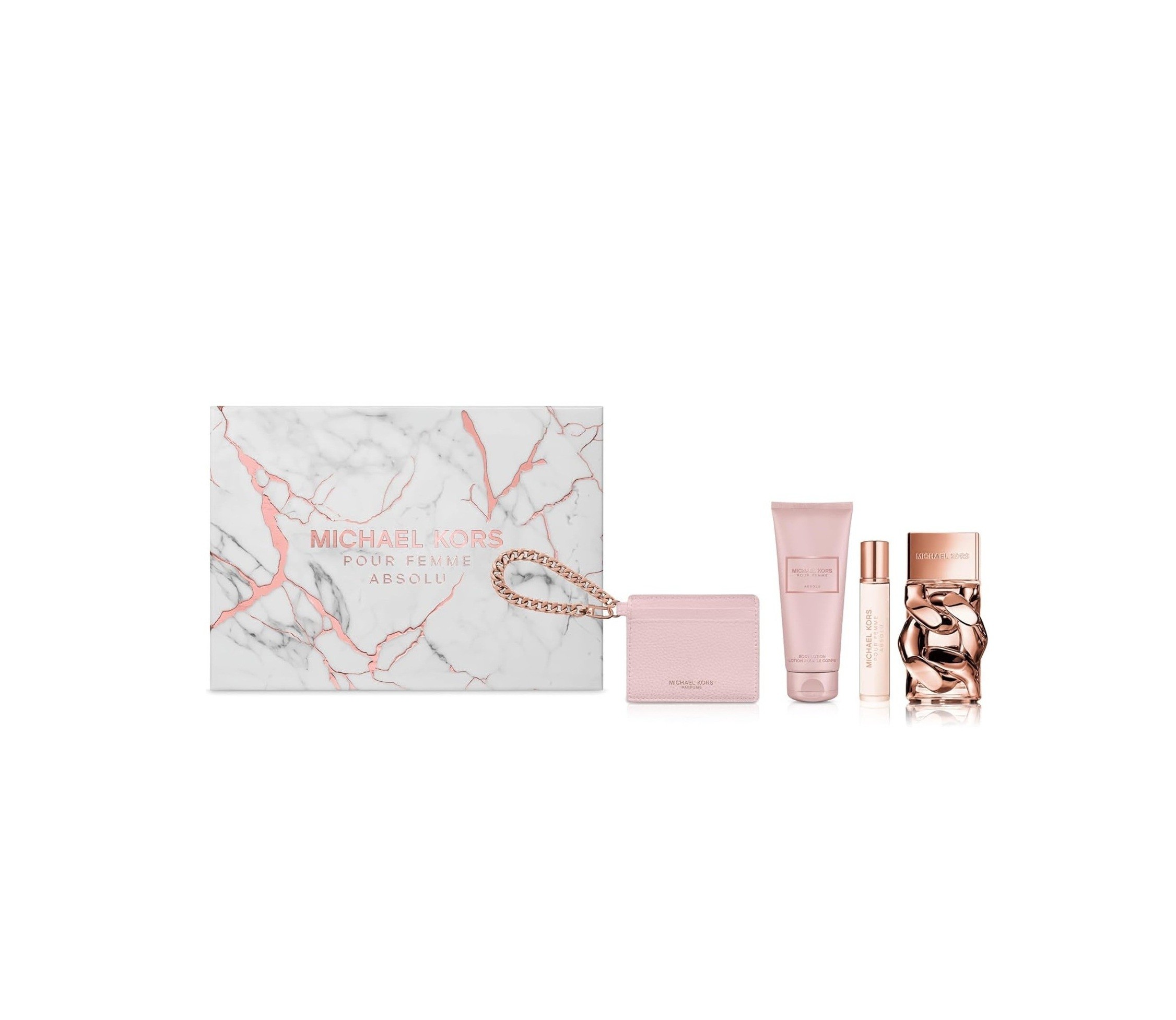 MICHAEL KORS Pour Femme Absolu Eau De Parfum for women (100ml + 10ml + Card Holder + Lotion 100ml) Set  مايكل كورس بكج هدايا للنساء