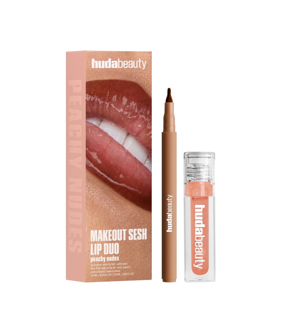 HUDA BEAUTY MAKEOUT SESH LIP DUO RAMADAN SET- PEACHY NUDES هدى بيوتي بگج هدايا للنساء