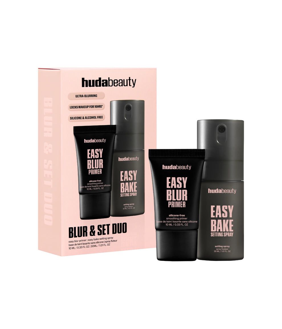 HUDA BEAUTY MINI BLUR & SET DUO (Primer 10ml+ Setting Spray 30ml)هدى بيوتي بگج مكياج بحجم صغير برايمر + رذاذ مثبت للمكياج