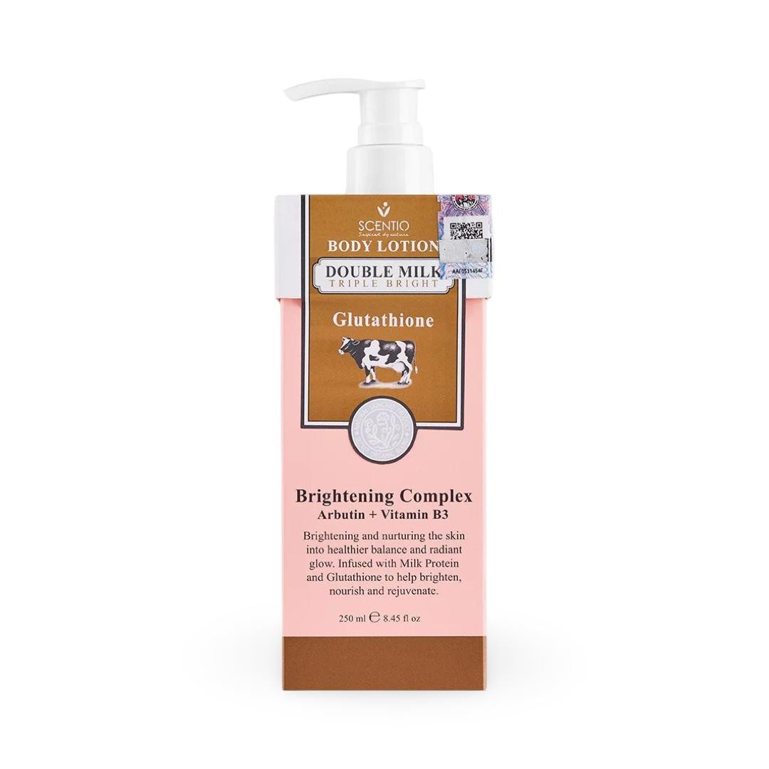 SCENTIO Body Lotion Double Milk Triple Bright Glutathione 250ml  سينتيو لوشن الجسم بالحليب للتفتيح ولإشراقة البشرة