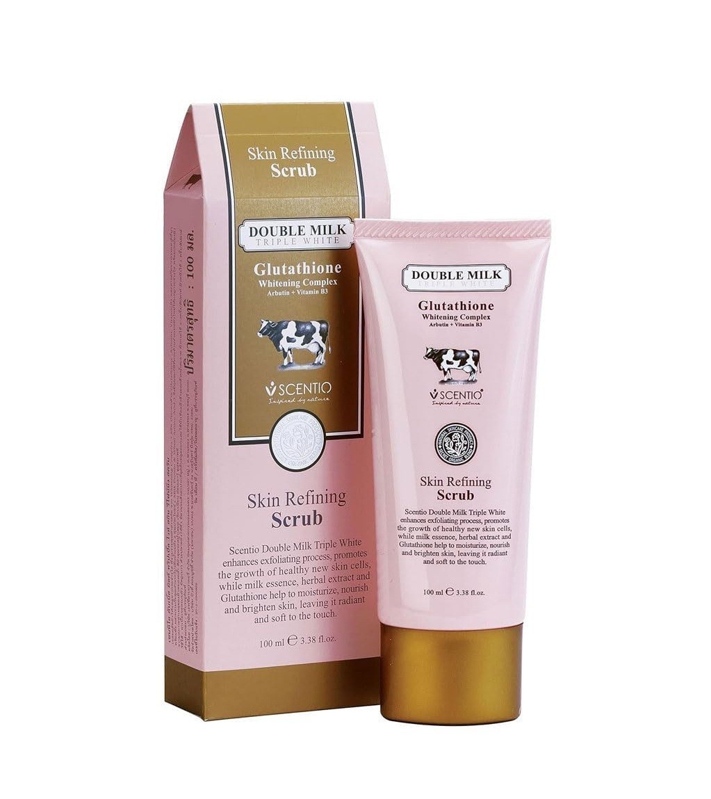 SCENTIO DOUBLE MILK TRIPLE SKIN REFINING SCRUB 100ml سينتيو مقشر دبل ميلك الثلاثي لتفتيح وتحسين ملمس البشرة