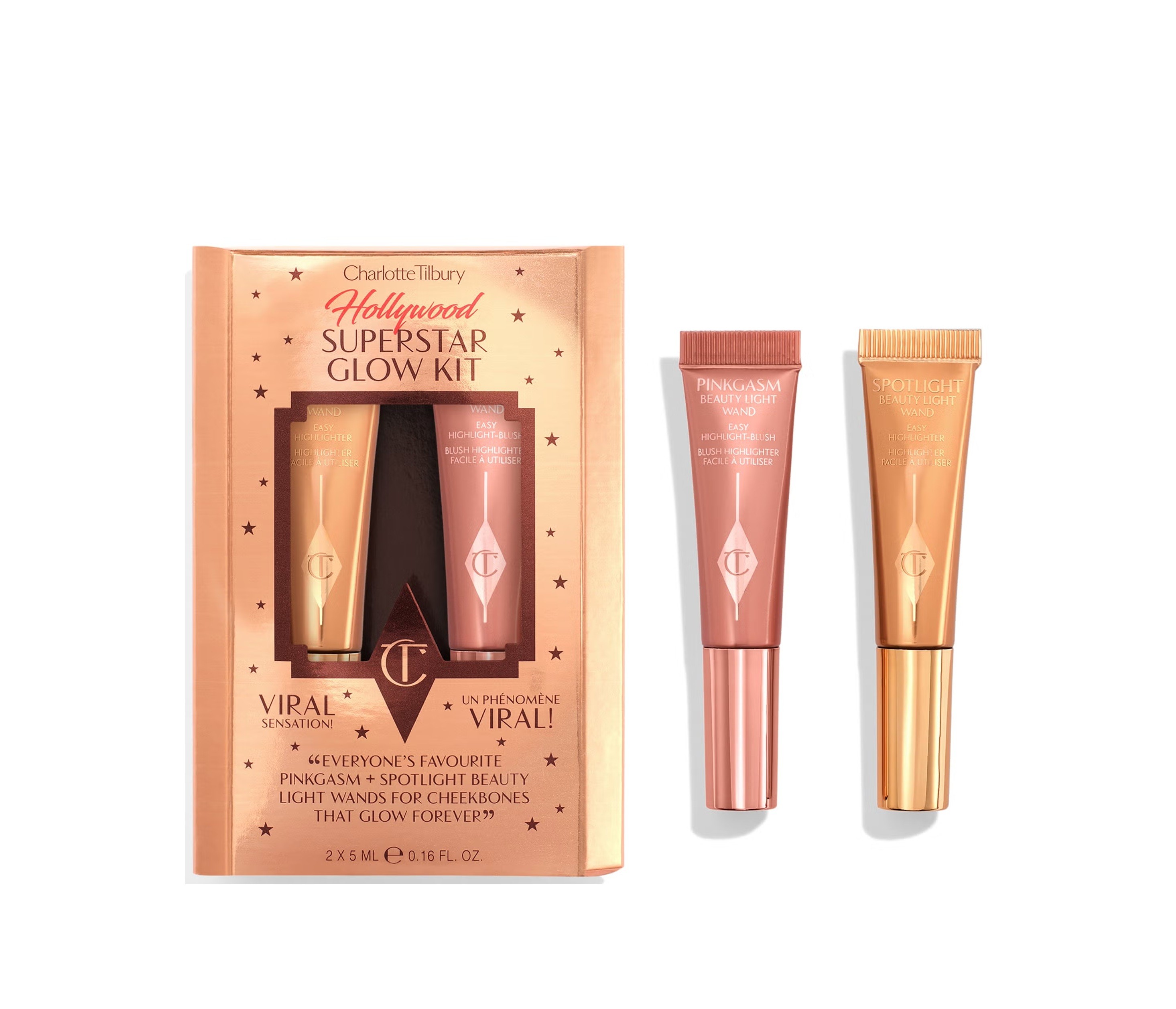 CHARLOTTE TILBURY Hollywood Superstar Glow Kit (HIGHLIGHTER WAND + CONTOUR WAND)  شارلوت بكج مكياج للبشرة