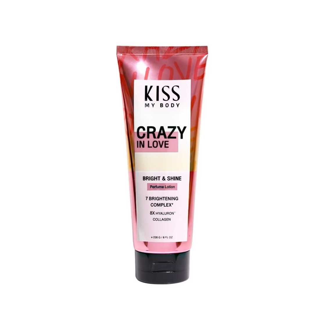KISS MY BODY Bright Shine Perfume Lotion 226g - Crazy In Love  لوشن مرطب للجسم برائحة التوت الأحمر والورد والعنبر الحلو