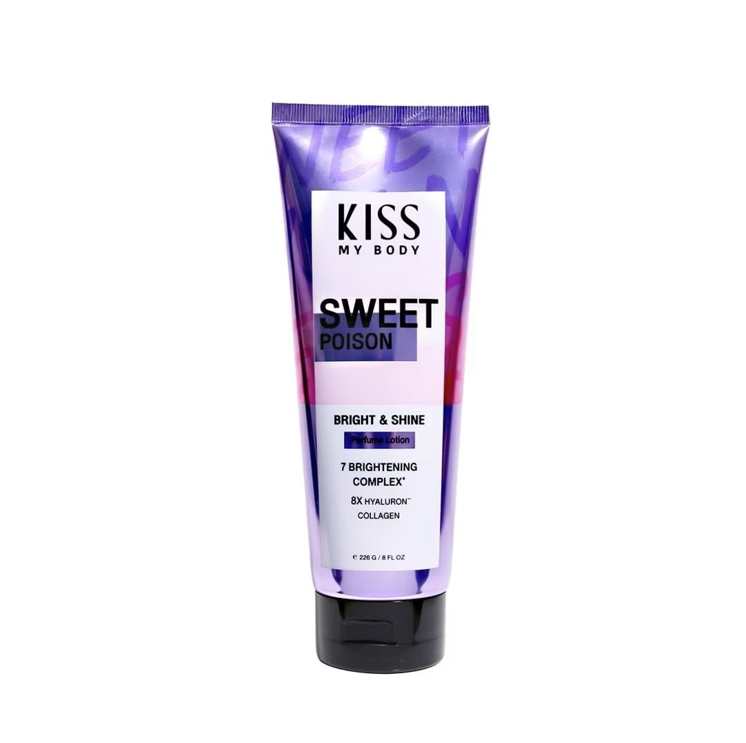 KISS MY BODY Bright Shine Perfume Lotion 226g - Sweet Poison  لوشن مرطب للجسم برائحة الخوخ والورد والمسك