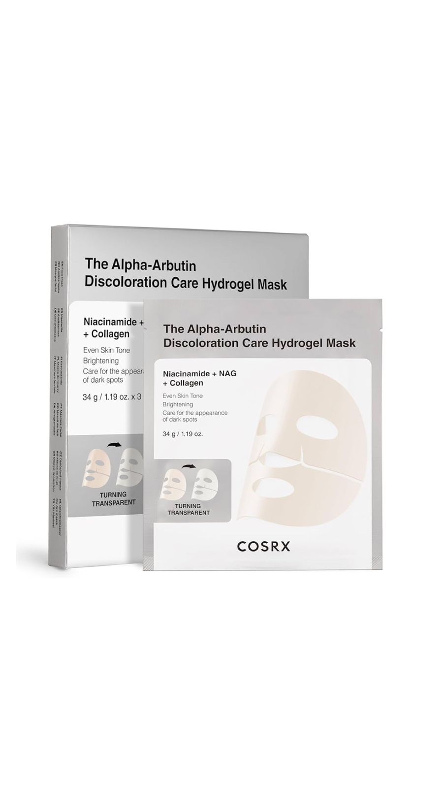 COSRX THE ALPHA-ARBUTIN DISCOLORATION CARE HYDROGEL MASK 34g كوزركس قناع الهيدروجيل لتوحيد لون البشرة