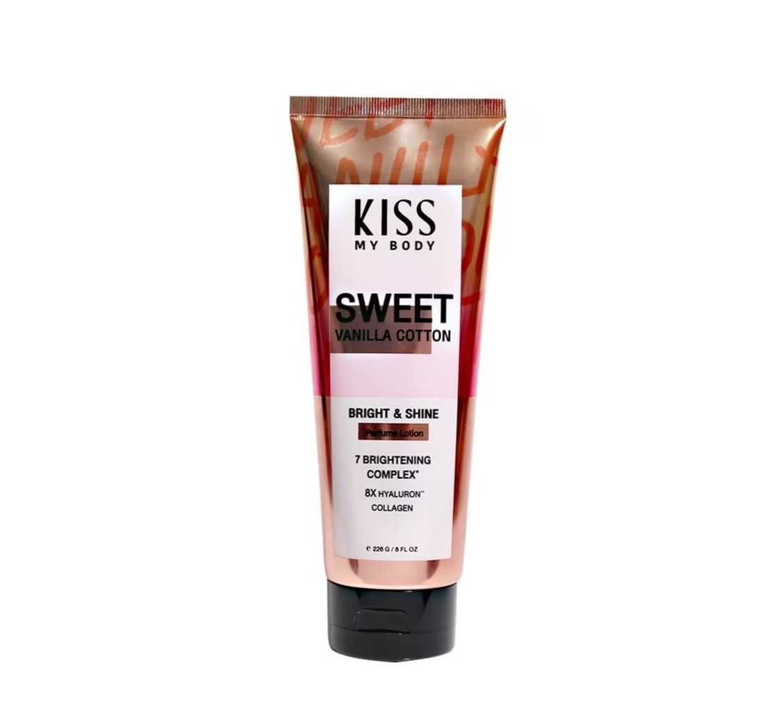 KISS MY BODY Bright Shine Perfume Lotion 226g - Sweet Vanilla Cotton  لوشن مرطب للجسم برائحة الفانيليا الحلوة والقطن اللامع