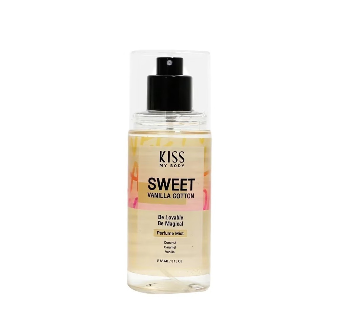 KISS MY BODY Eau De Toilette Body Mist for women 88ml - Sweet Vanilla Cotton  مست عطري بنفحات فاخرة للجسم