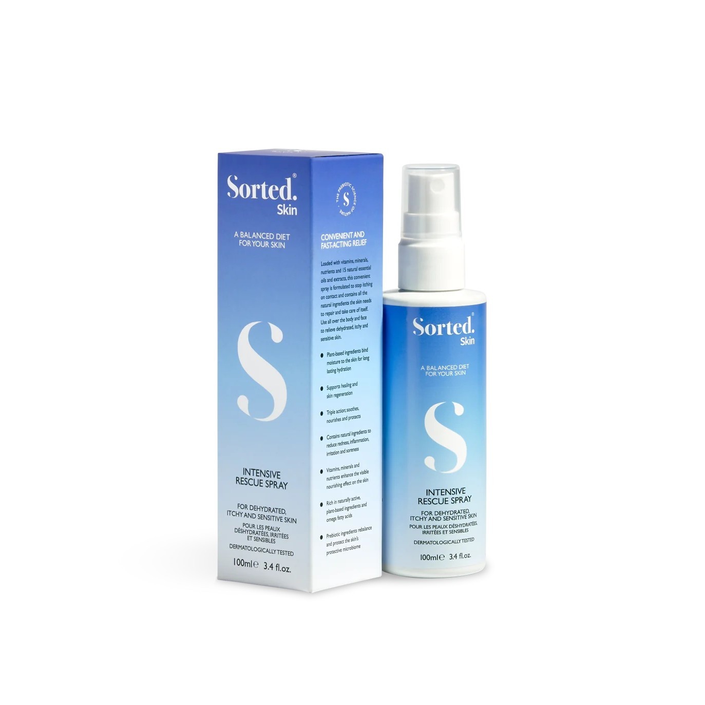 SORTED SKIN INTENSIVE RESCUE SPRAY FOR ITCHY, DEHYDRATED AND SENSITIVE SKIN 100ml  سورتيد سكن سبراي مغذي ومنعش للبشرة المعرضة للجفاف والحكة