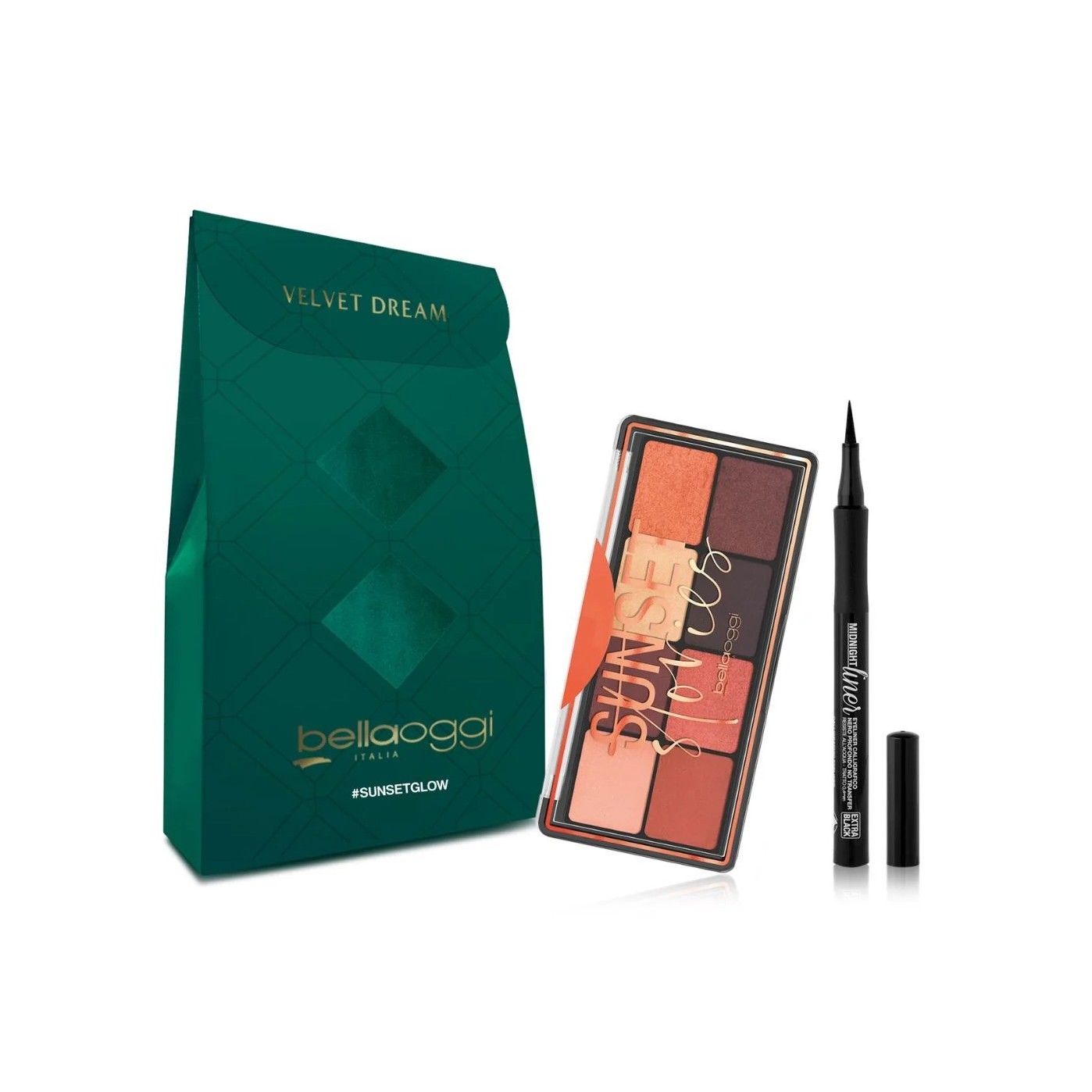 BELLAOGGI MINI KIT SUNSET GLOW (EYESHADOW PALETTE + EYE LINER 01)  بيلا أوجي بكج مكياج عيون