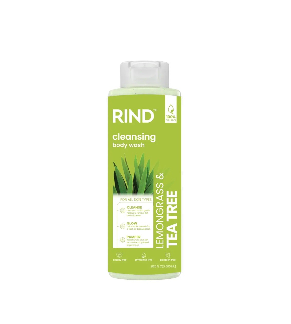 RIND PRO Cleansing BODY WASH 606ml - Lemongrass & Tea Tree  ريند غسول جسم برائحة عشبة الليمون وشجرة الشاي