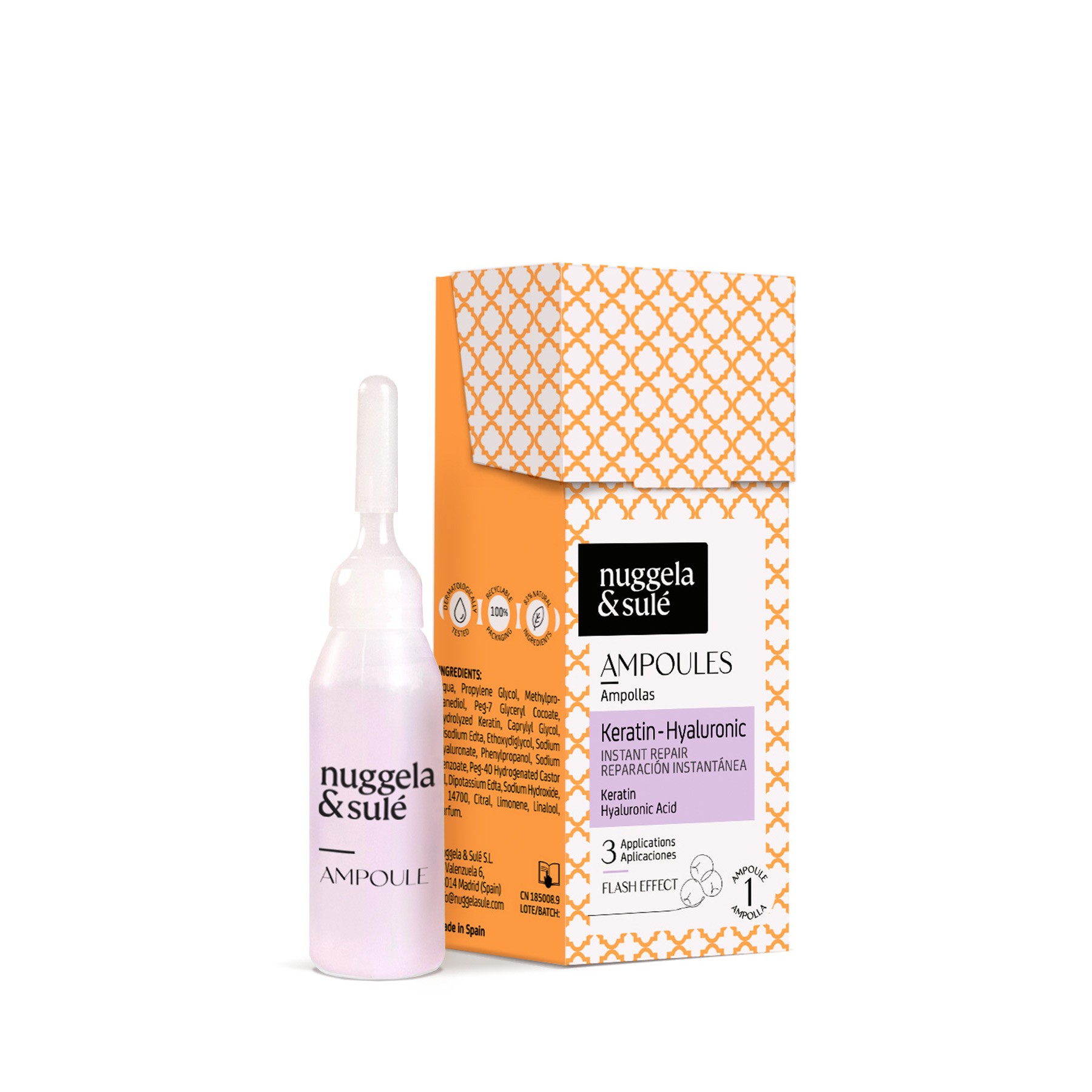 NUGGELA & SULE Keratin-Hyaluronic Ampoule 10ml  نوكيلا امبول الكيراتين وحمض الهيالورونيك الفعال لإصلاح وترطيب وتقوية الشعر