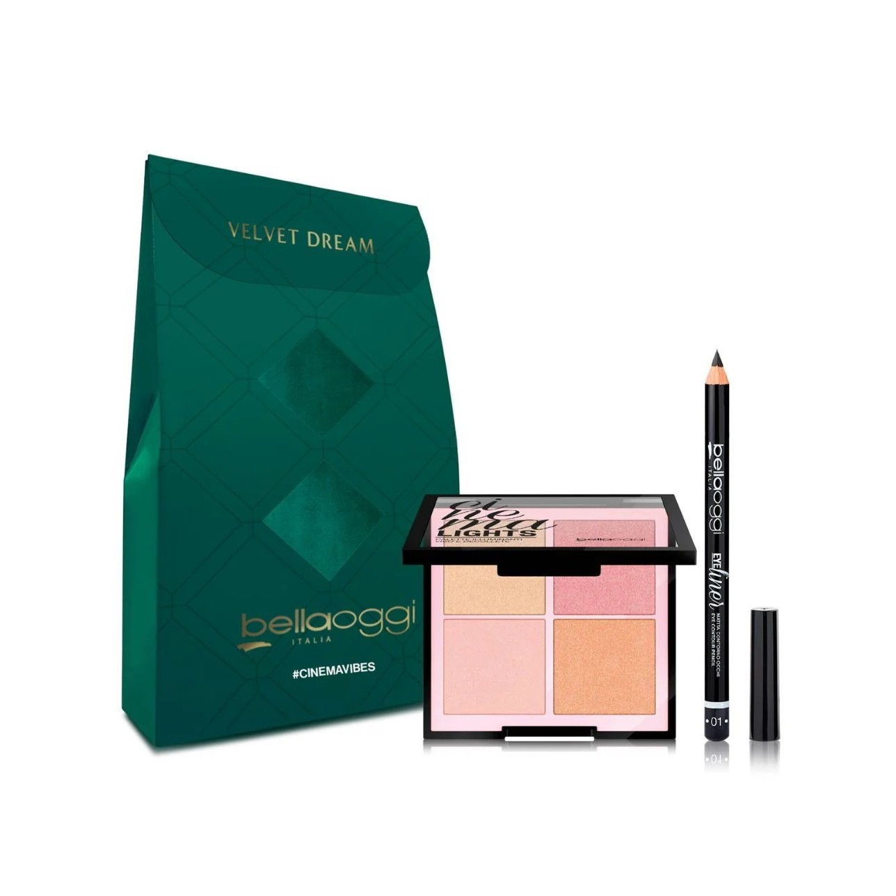 BELLAOGGI MINI KIT CINEMA VIBES (CINEMA LIGHTS PALETTE + EYE LINER 01)  بيلا أوجي بكج مكياج عيون