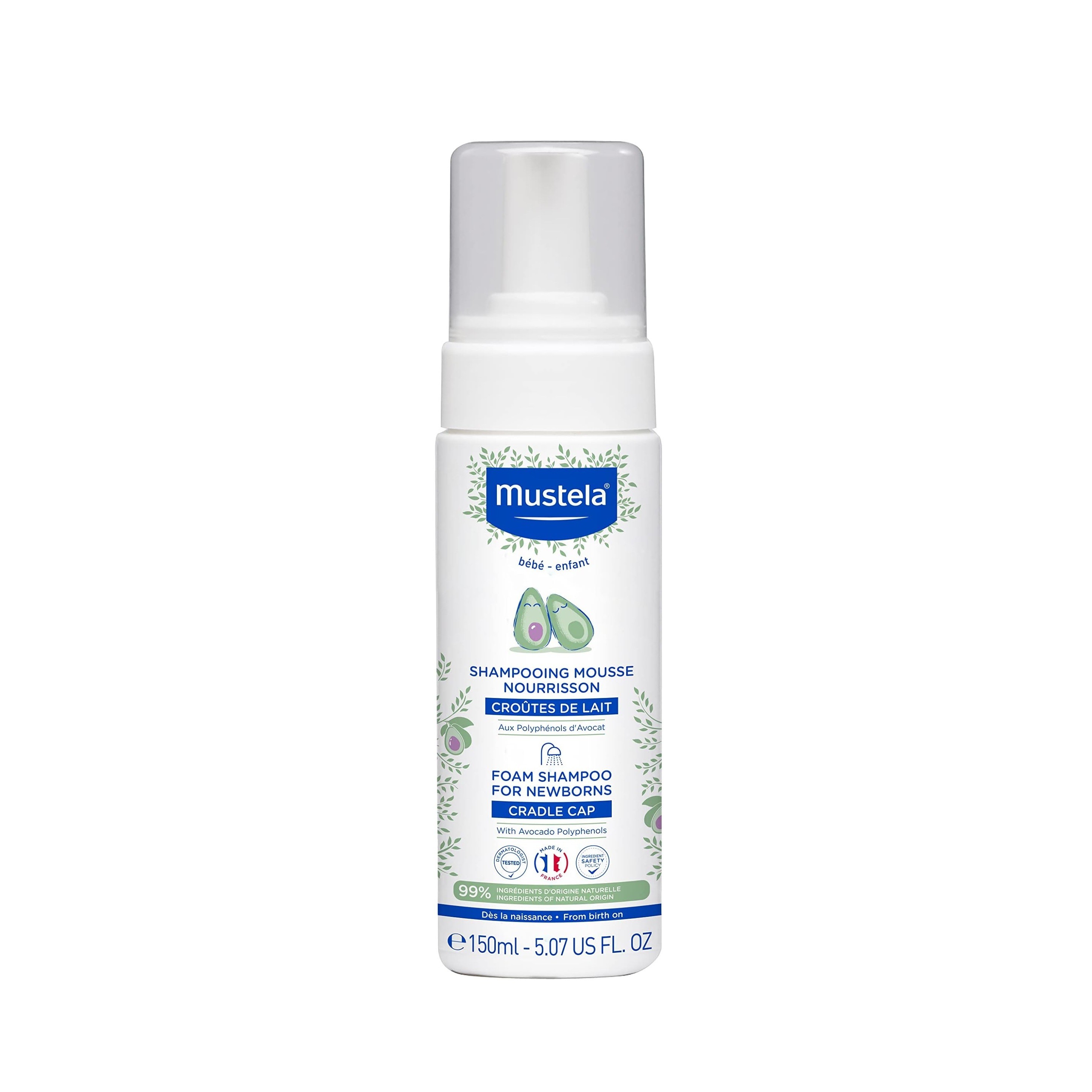 MUSTELA Cradle Cap Foam Shampoo for Newborn 150ml موستيلا شامبو الافوكادو الرغوي للأطفال حديثي الولادة