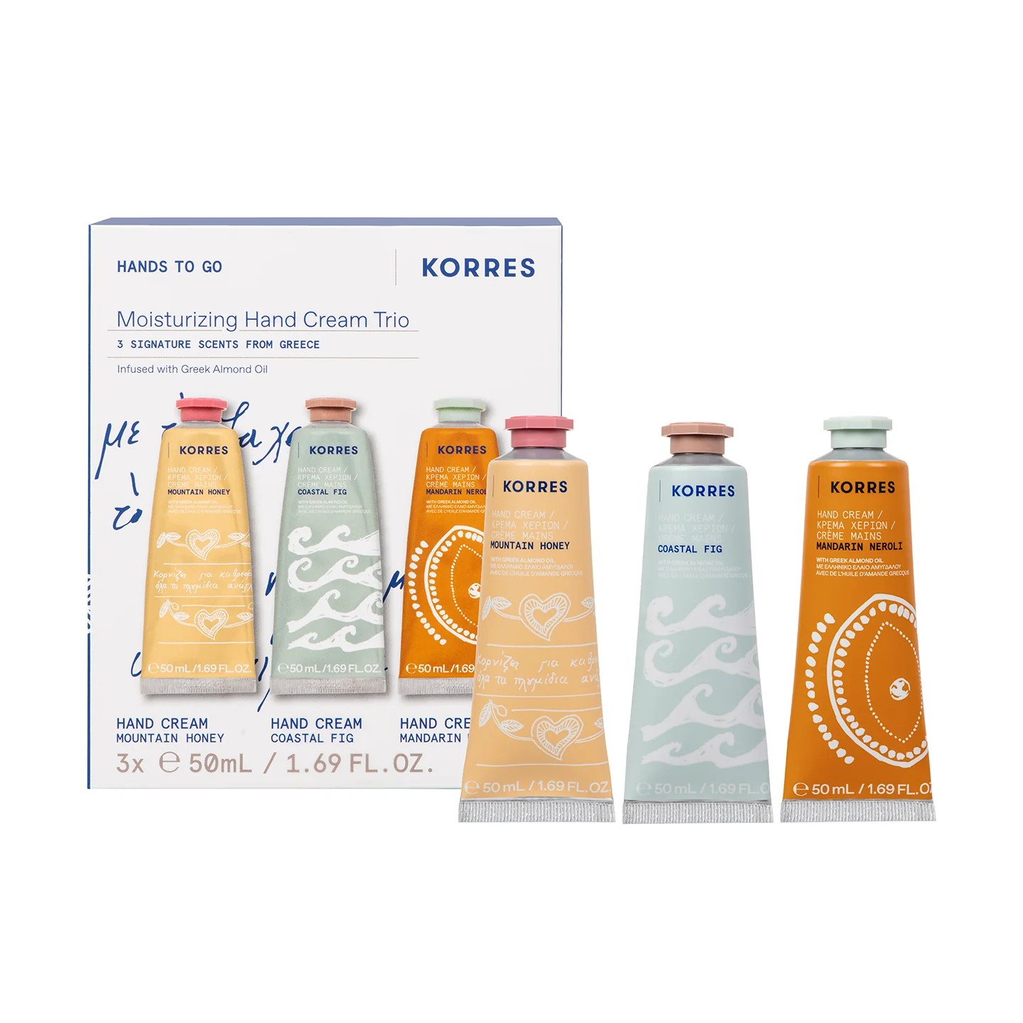 KORRES Moisturising Hand Cream Trio Set (3 x 50ml)  كوريس مجموعة كريمات مرطبة بزيت اللوز اليوناني للعناية باليدين