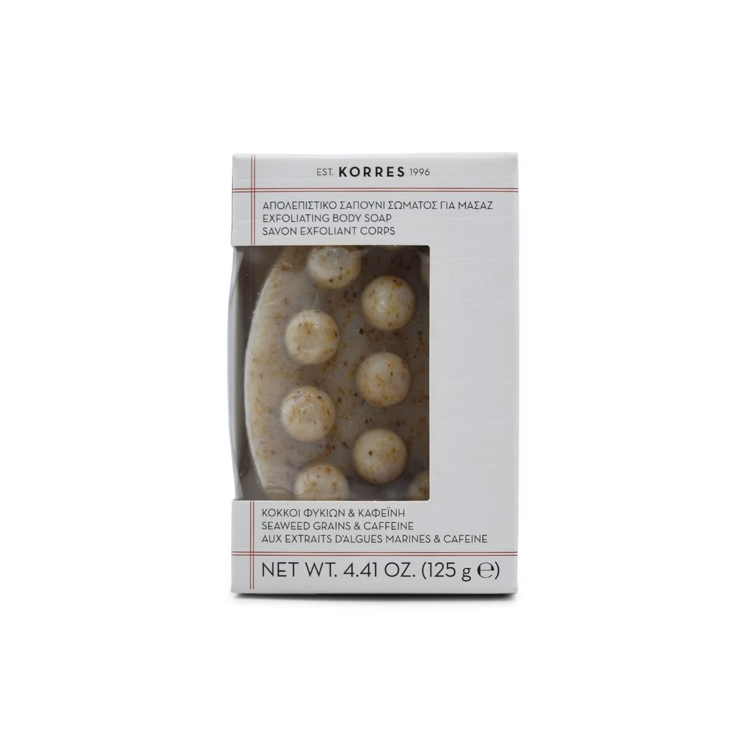 KORRES Exfoliating Body Soap Seaweed Grains + Caffeine 125g  كوريس صابون مقشر للجسم بخلاصة الأعشاب البحرية والكافيين