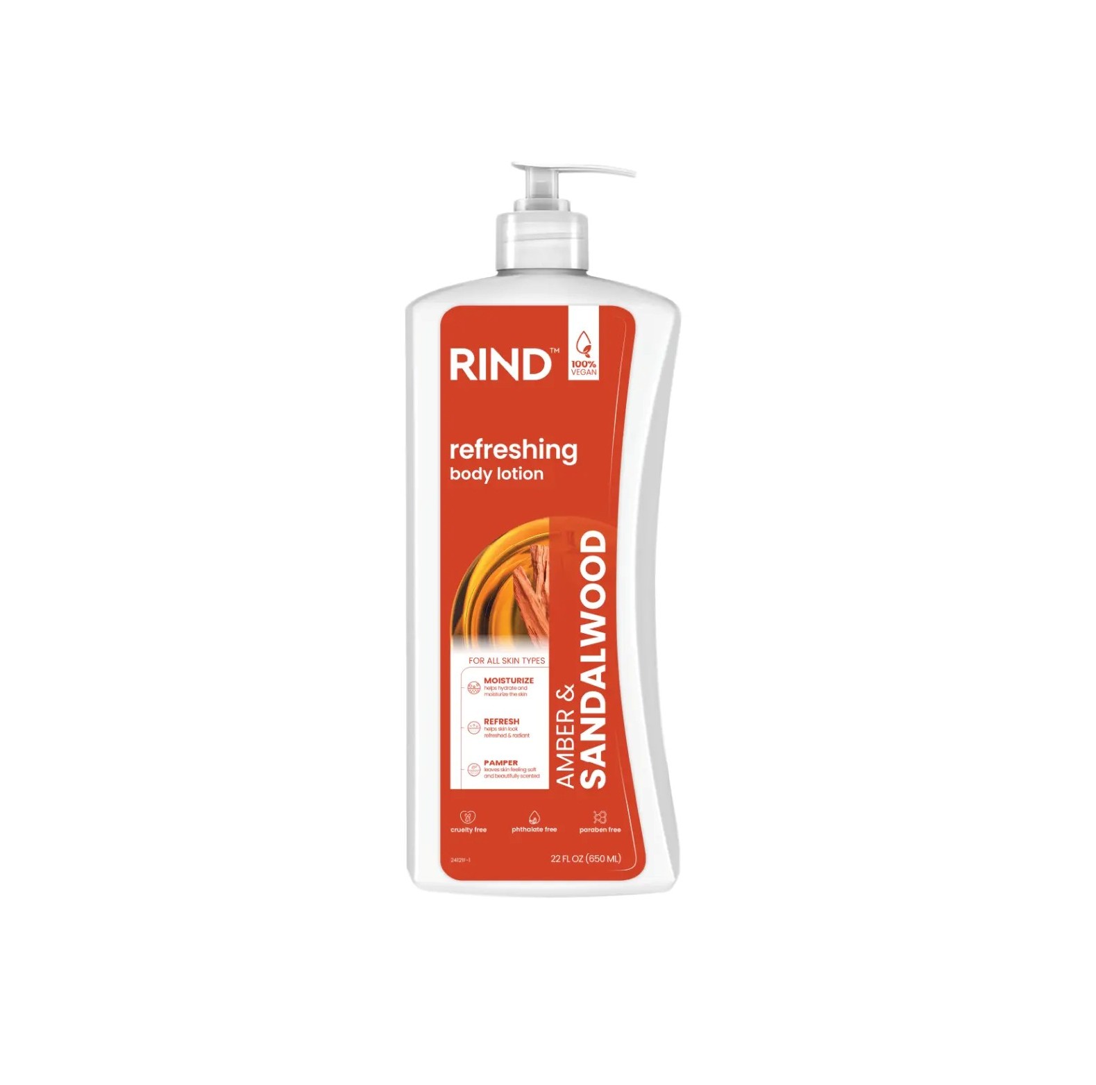 RIND Refreshing Body Lotion – Amber & Sandalwood 650ml ريند لوشن مرطب ومنعش للجسم بخلاصة العنبر وخشب الصندل